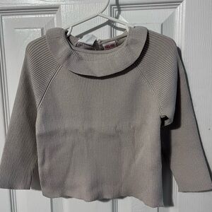 Zara baby girl ruffle neck collar 18-24 month neutral long sleeve ribbed shirt